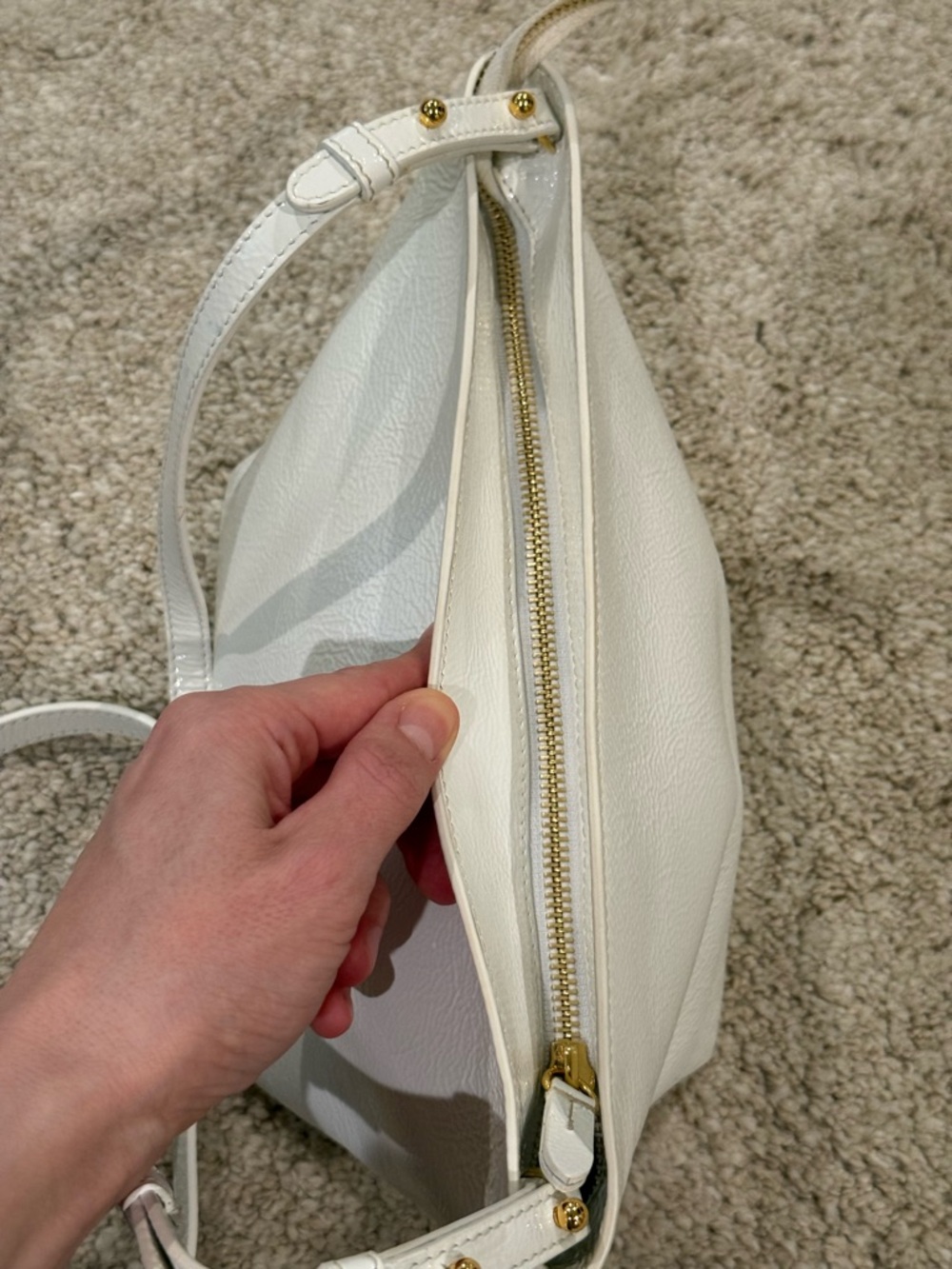 KHAITE White Patent Leather Crossbody with Gold Hardware - Picture 5 of 16